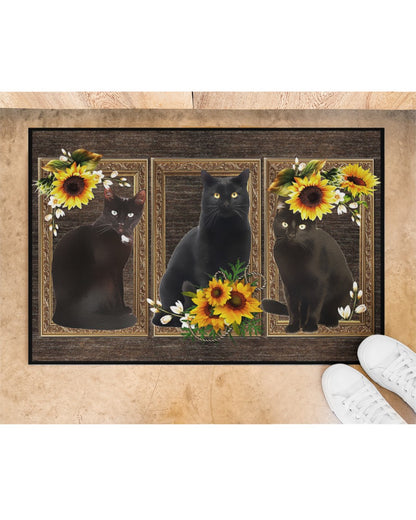 Doormat Sunflower Frame - Black Cat