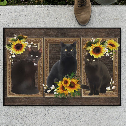 Doormat Sunflower Frame - Black Cat